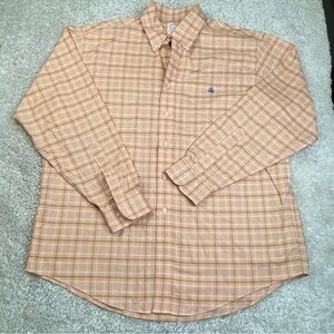 Brooks Brothers button shirt non iron orange plaid checked blue pig large